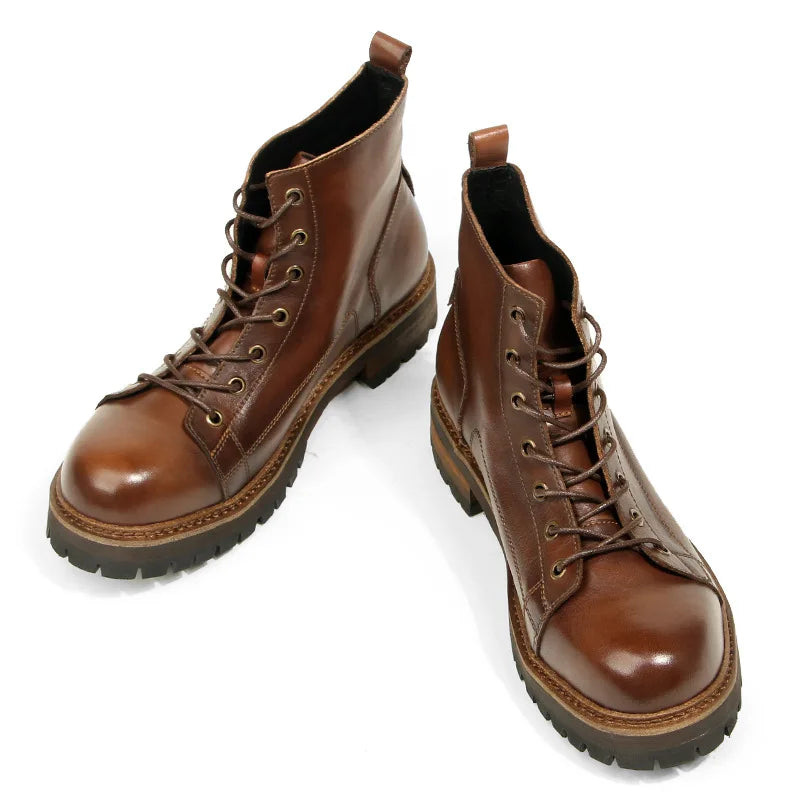 Goodyear-Welted Motorcycle Boots Rugged Heritage — Vintage Oil | KIMLUD