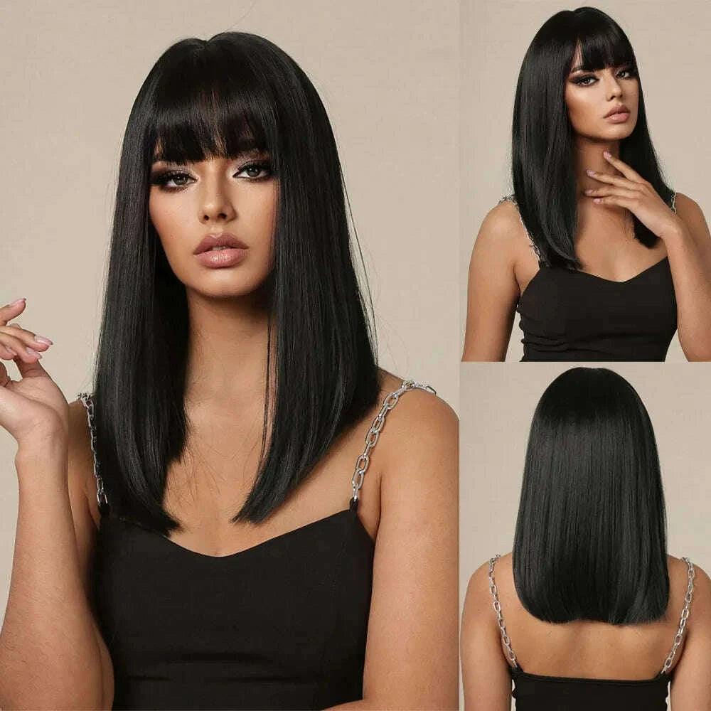 KIMLUD, Short straight synthetic wig Ginger Brown Bob wig with straight bangs Ladies Cosplay daily natural high temperature silk wig, KIMLUD Womens Clothes