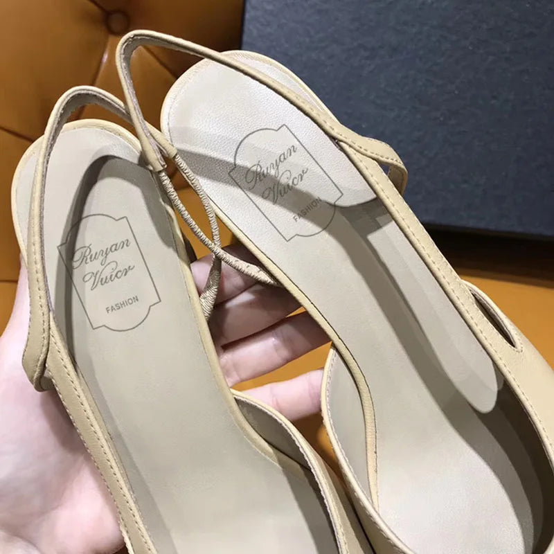 2025 women's mid-heeled shoes square toe color matching thick heel high heels