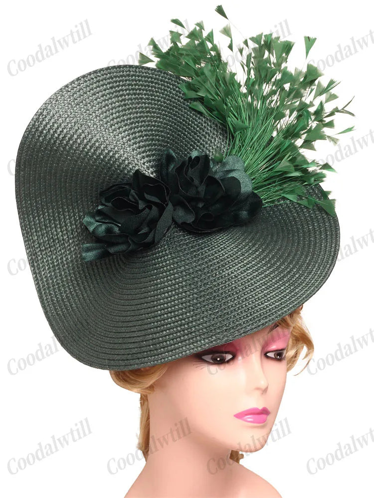 Feather Derby Party Fascinator Hat Solid — Black | KIMLUD