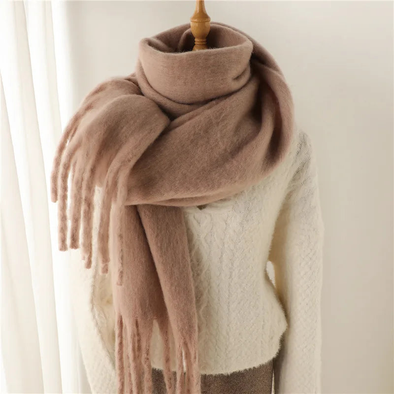 Cashmere Shawl Wrap With Long Tassels For Winter Elegance — Deep Burgundy | KIMLUD