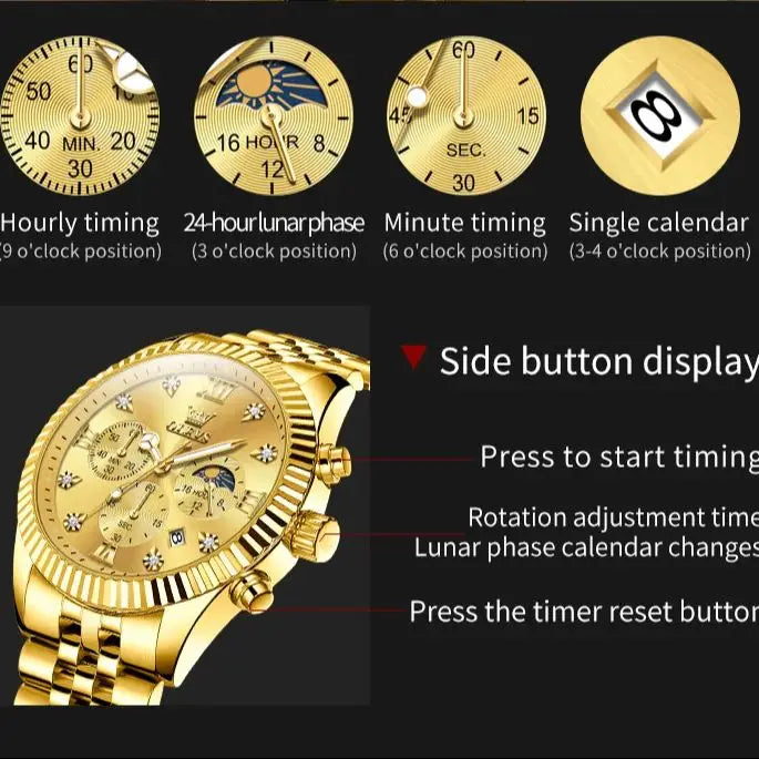 OLEVS 2932 Men's Luxury Watch Fashion Multi functional Waterproof Lunar Phase Chronograph Code Watch High end Brand Quartz Watch