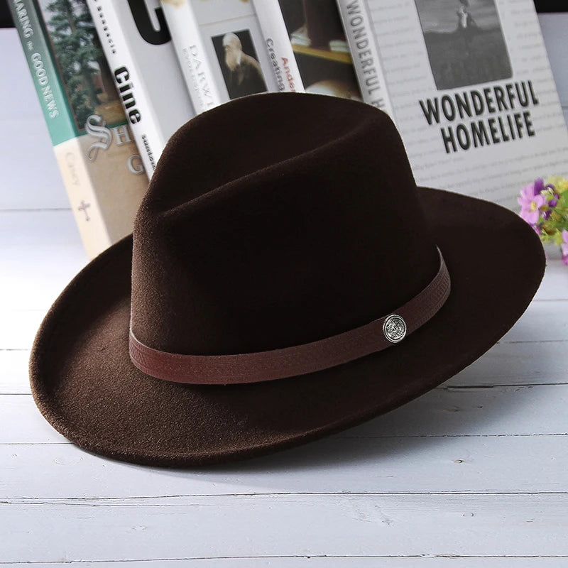 Western Cowboy Hat Wide Brim Belted — Black | KIMLUD