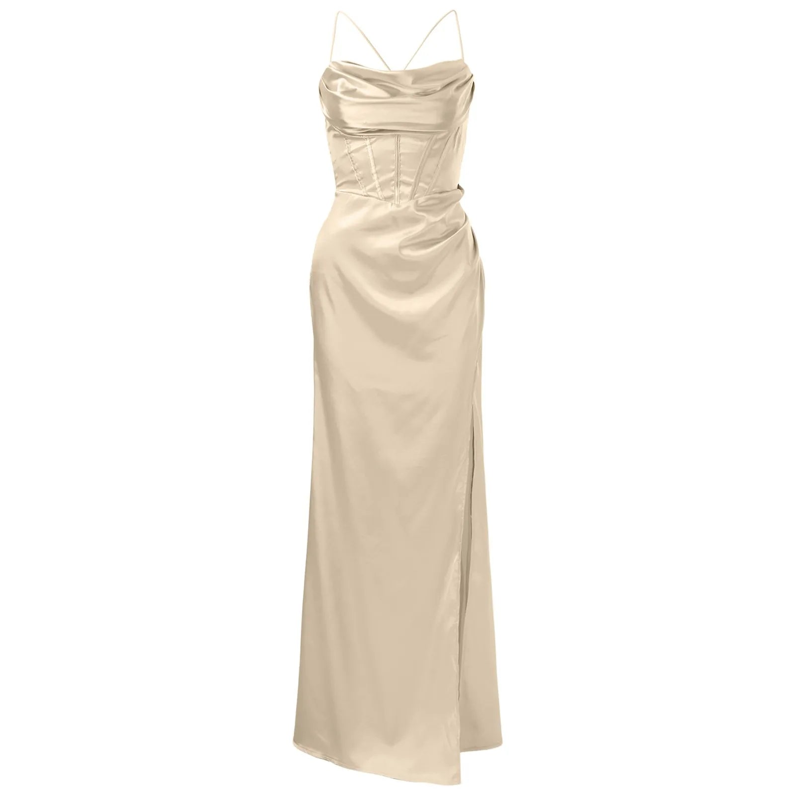 Dresses – Lace Up Backless High Slit Corset Maxi – Polyester – Green | KIMLUD