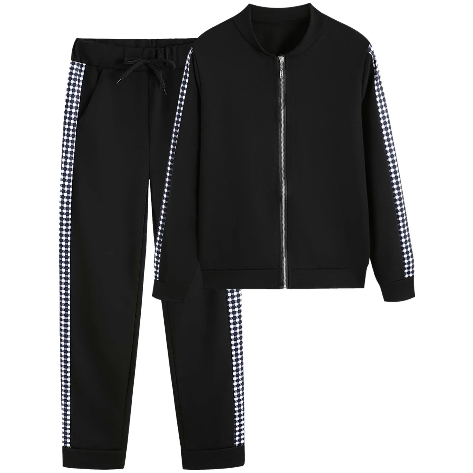Women's Tracksuit Set Zipper Jacket & Striped Side Jogger Pants Casual Sportswear Two-Piece Outfit 2026 New Fashion
