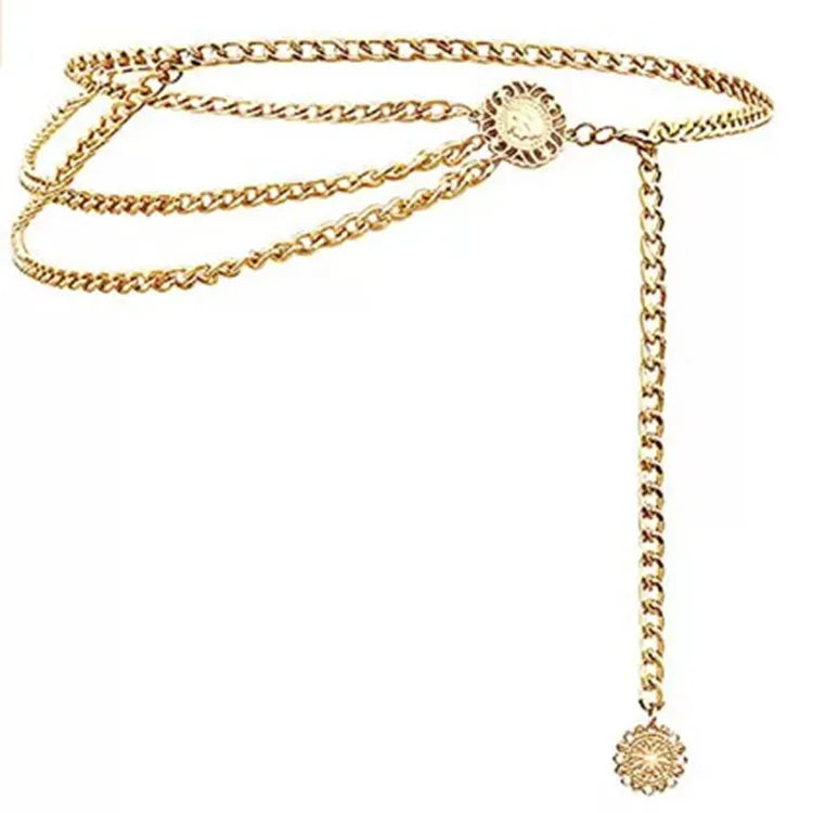 Metal Punk Hip Hop Waist Chain Multilayer With Long Tassel Coin Pendant — Silver | KIMLUD