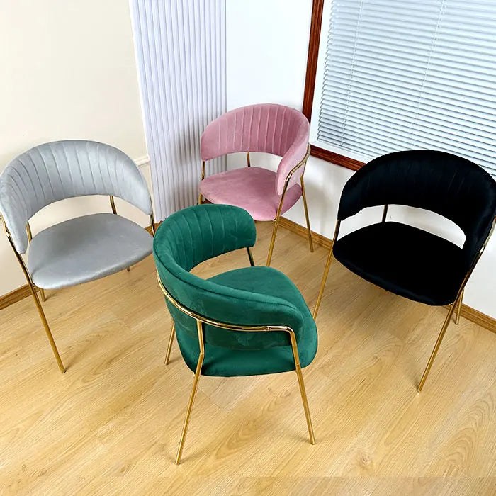 A Italian Style Modern Elegant White Cream Home Metal Legs Armrest Cafe Restaurant Chair Black Modern Velvet Dining Room Chairs