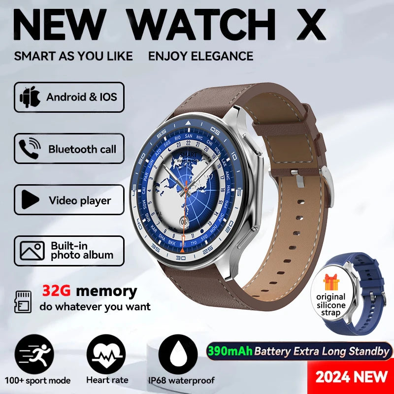 KIMLUD, 2025 New For Man DT Watch X Smart Watch Men 32GB Memory AMOLED HD Screen Bluetooth Call NFC Heart rate waterproof SmartWatch, Brown belt / OPPO WATCH X, KIMLUD APPAREL - Womens Clothes