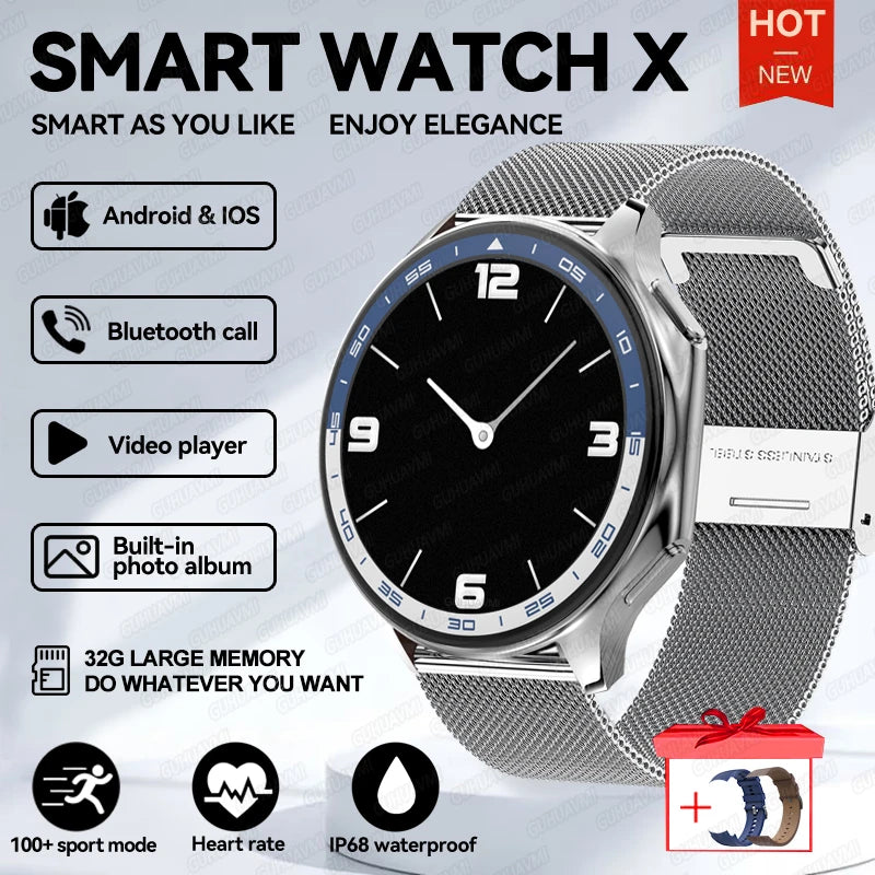 DT Watch X Smart Watch Men 466*466 AMOLED HD Screen 32gB Memory 3D Surround Vision Watch BT Call IP68 Waterproof Smartwatch Man