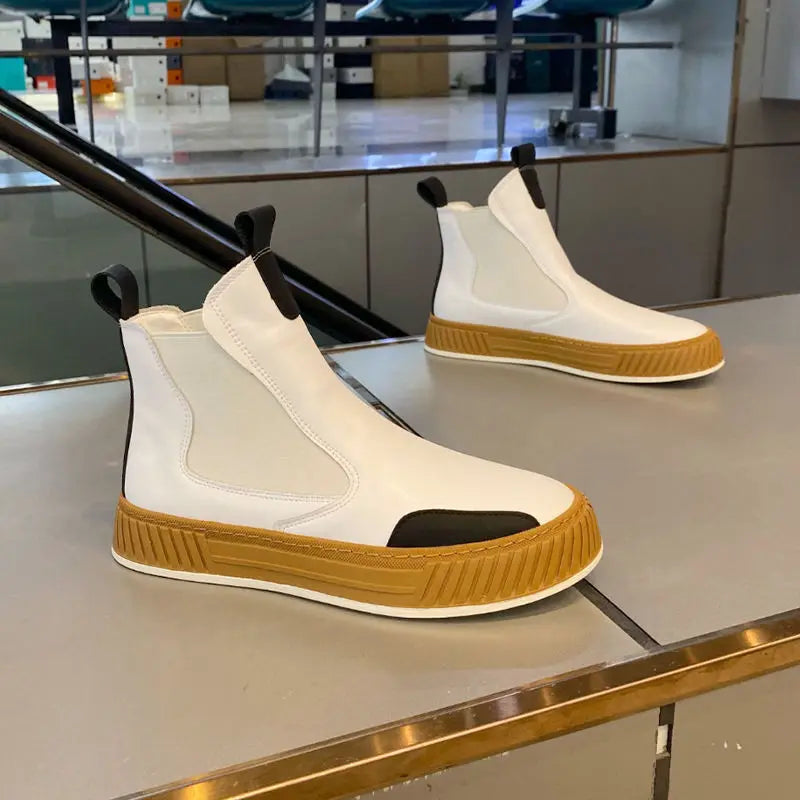 High Top Sneaker Men Winter Plush Snow Boot Fashion Casual Nubuck/Microfiber Leather Upper Height Increased Platform Board Shoes