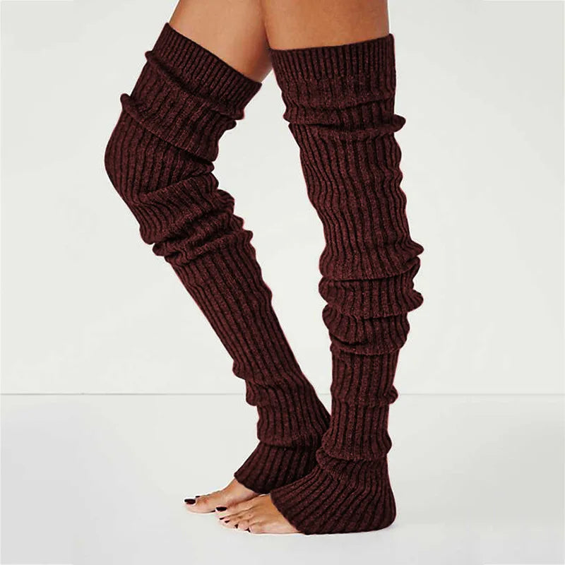 Knitted Cotton Blend Leg Warmers Knee High — Black | KIMLUD