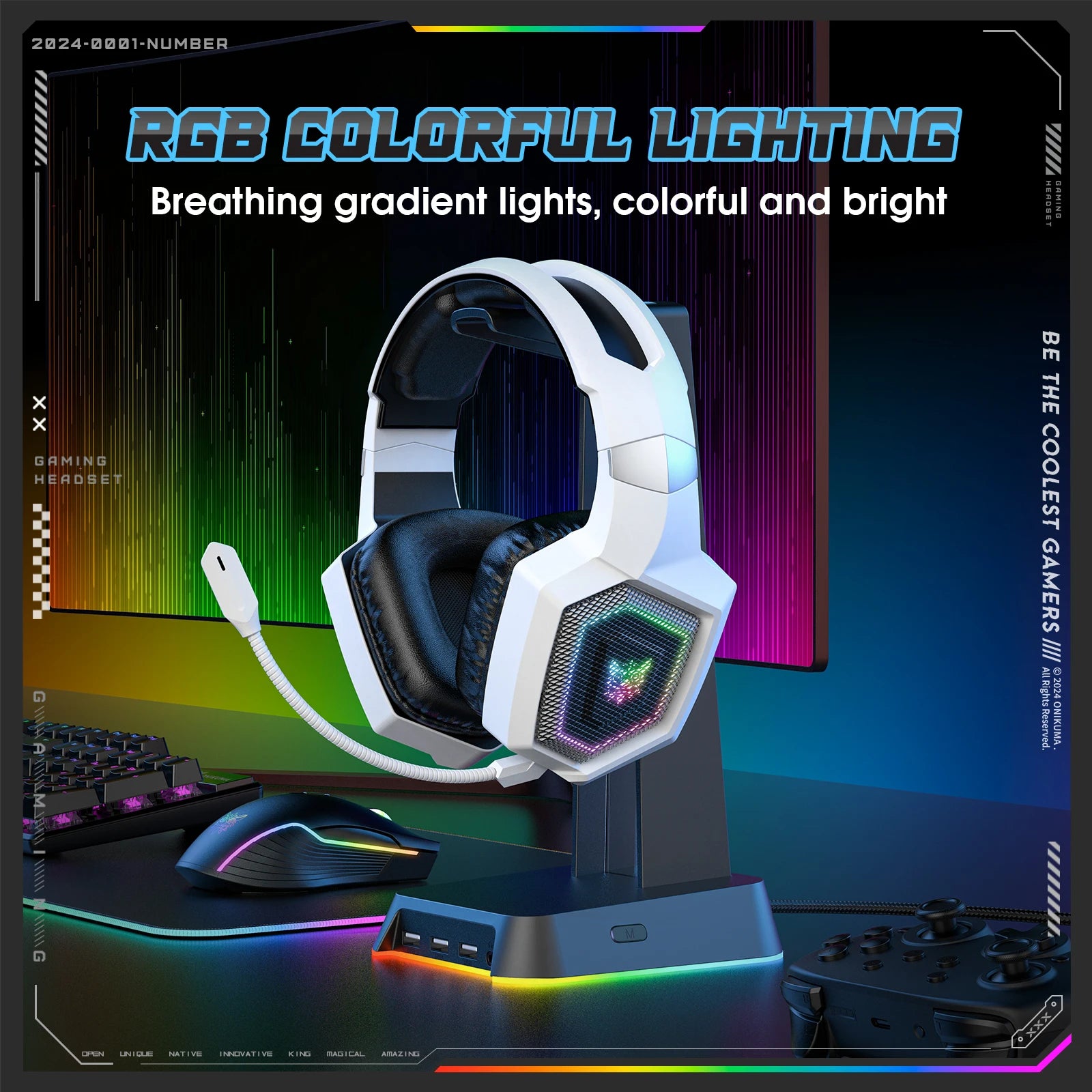 ONIKUMA 2.4GHz Wireless Gaming Headset For PS5 PS4 PC Mac Noise Cancelling Earphone Headset Gaming Headphone With Micr RGB Light