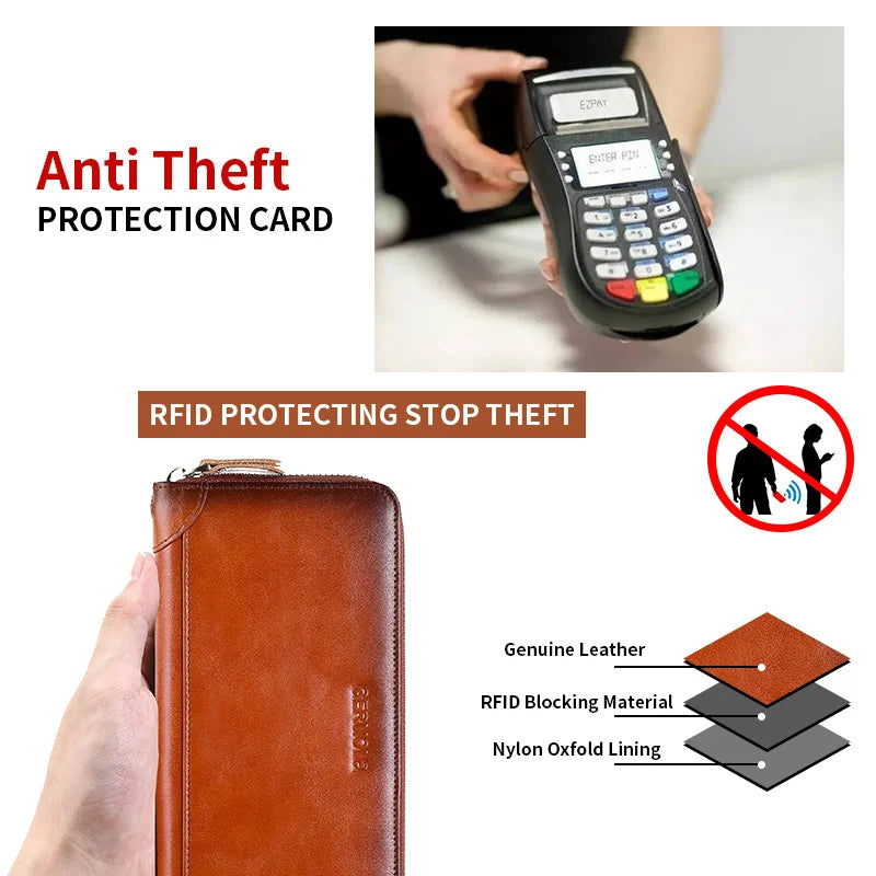 Long Leather Wallet – Anti-Theft – Cow Leather – Gradient Color | KIMLUD