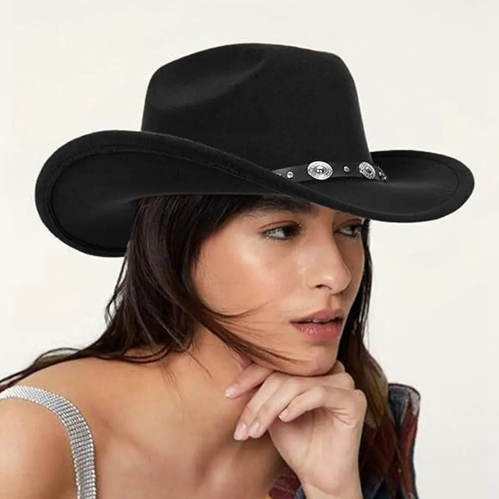Felt Cowboy Hat With Wide-Brim Western — Black | KIMLUD