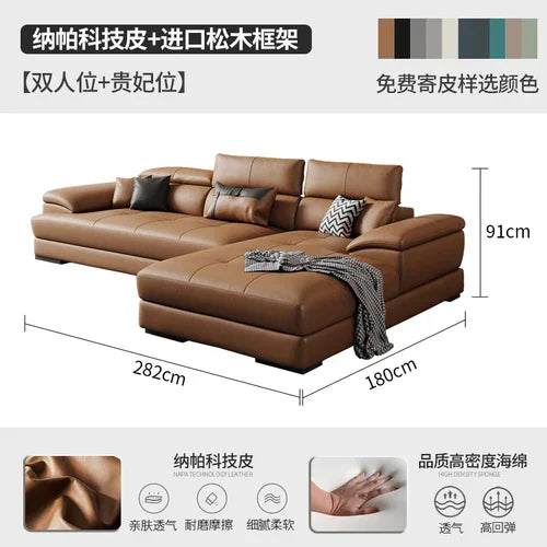 Genuine Leather Sectional Sofa Modular Corner — Camel Tan | KIMLUD