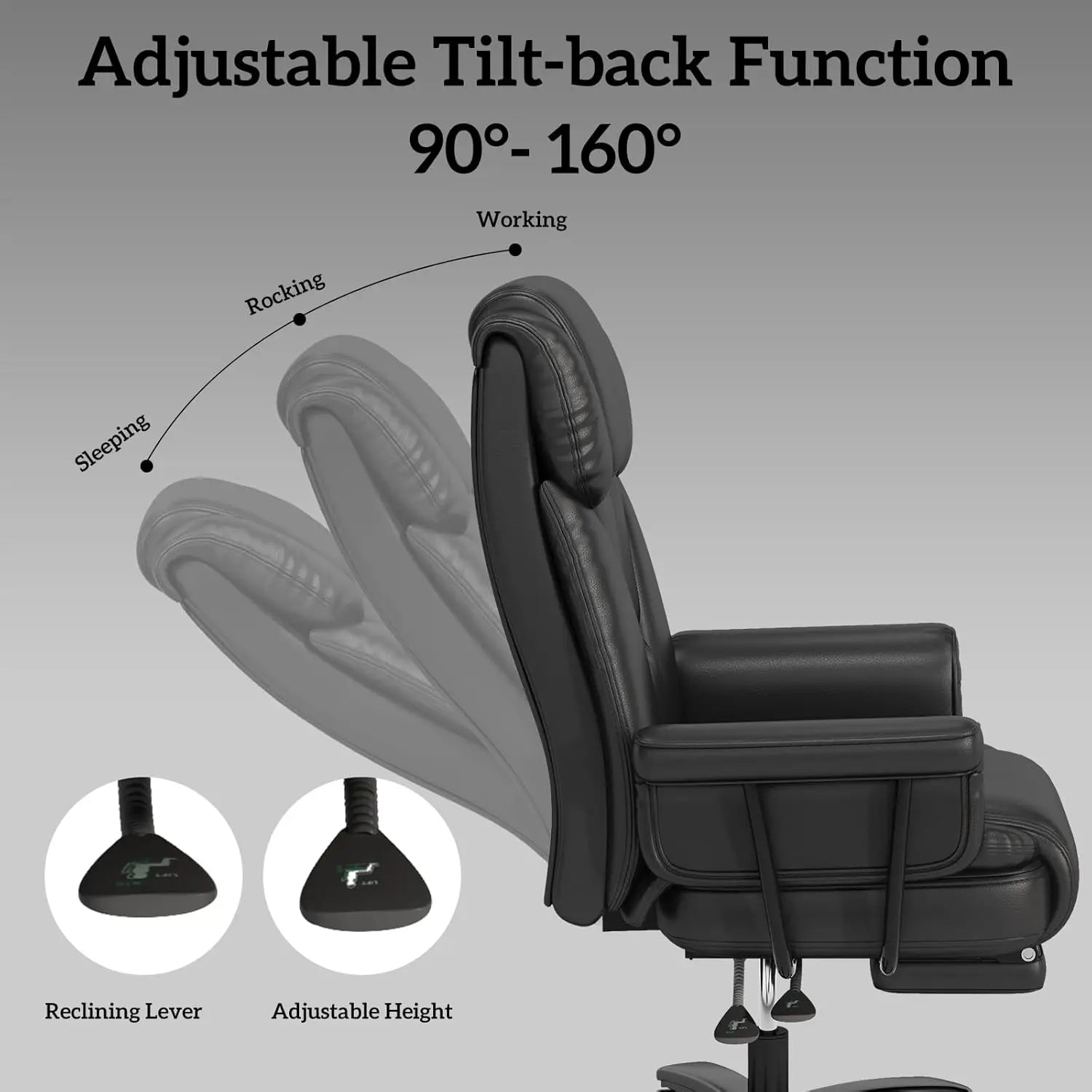 Wooden Frame Big And Tall High Back Reclining Office Chair With Wide Seat And Footrest — Black | KIMLUD