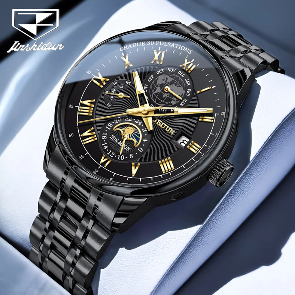 JSDUN Best Selling Fashion Trend Multifunction Watches for Men Stainless Steel Waterproof Luxury Automatic Mechanical Man Watch
