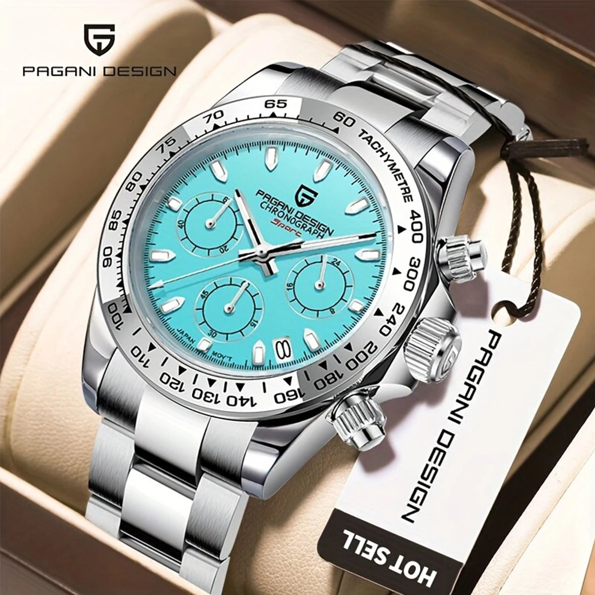 New PAGANI DESIGN Stainless Steel Bracelet Men's Quartz Watch Luxury Sapphire Glass Chronograph VK63 Men's Reloj Hombre Watch