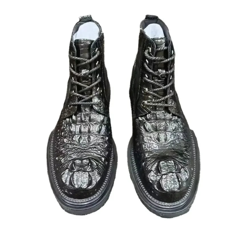 Authentic Real True Crocodile Skin Men's Casual Black High-top Shoes Genuine Exotic Alligator Leather Male Short ZIP Ankle Boots