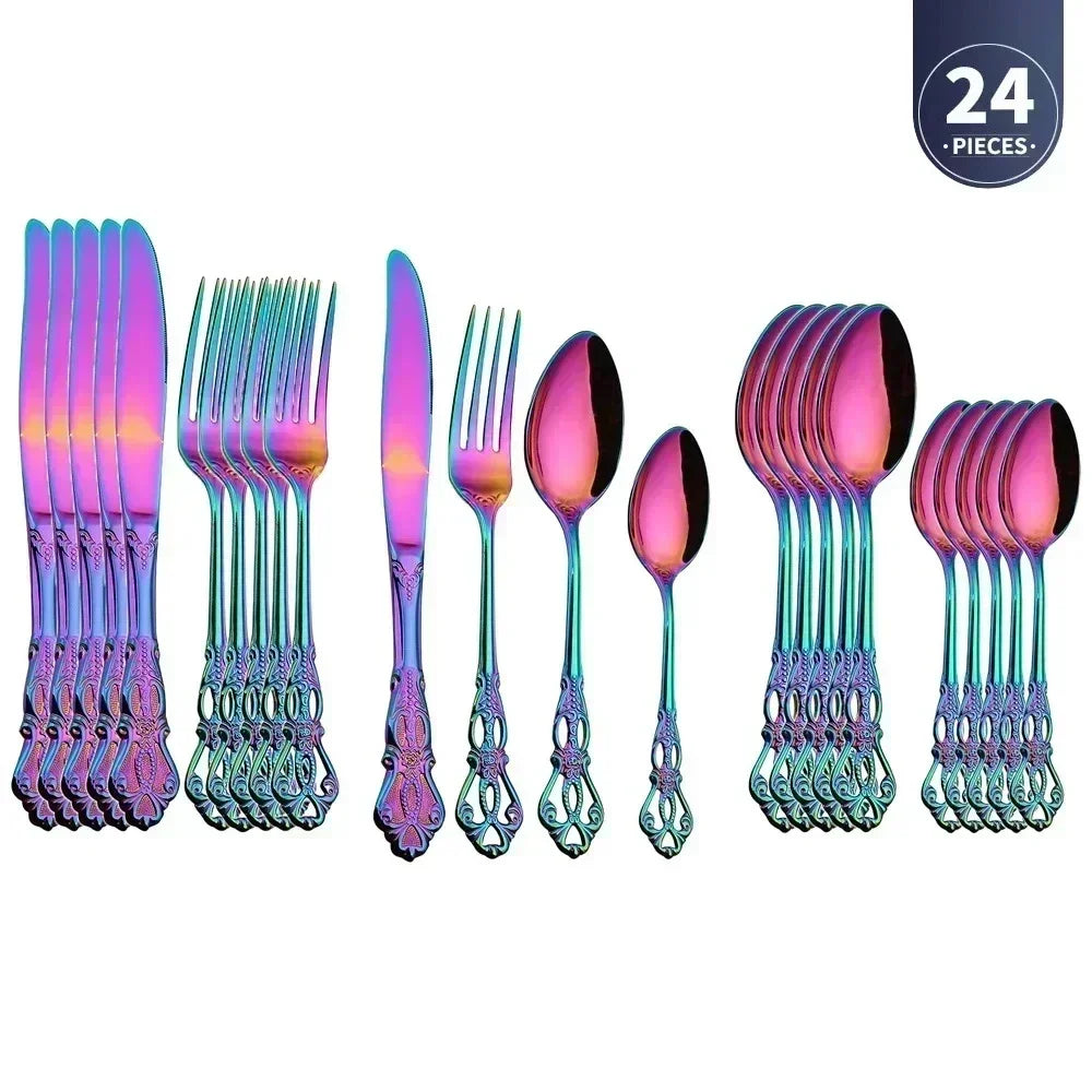 Gold-Plated Stainless Steel Cutlery Set Royal European Spoon Fork Collection — Golden | KIMLUD