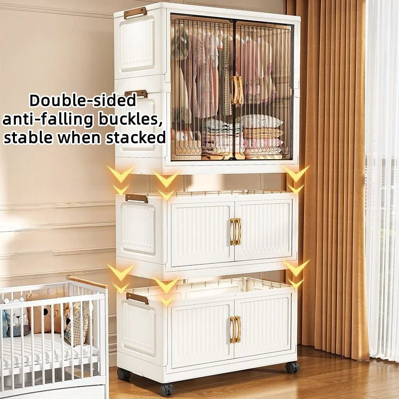 80cm no-installation folding storage cabinet, bedroom children's wardrobe, multi-layer storage box with wheels