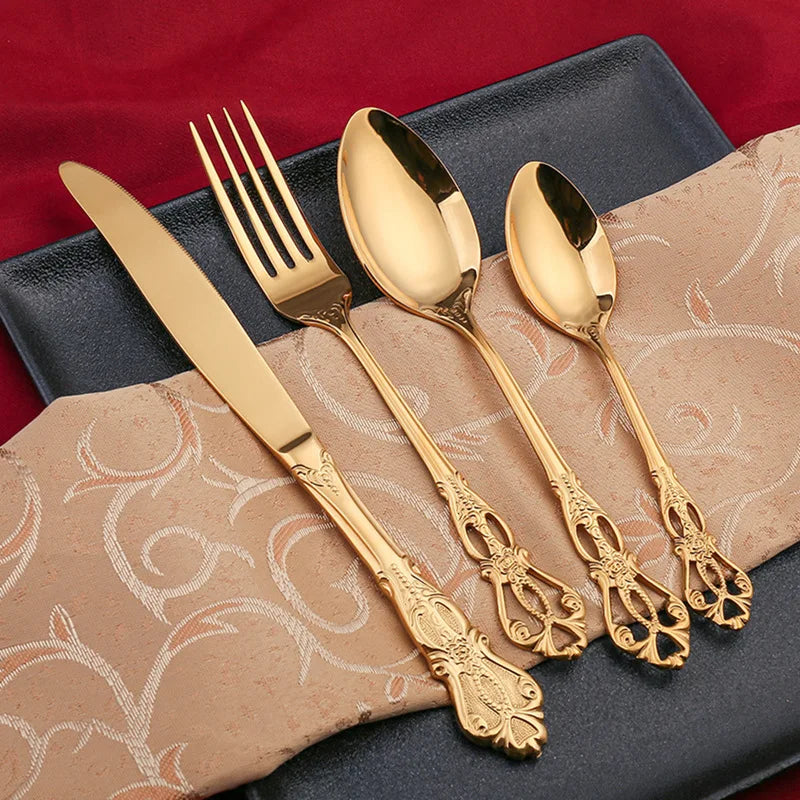 Gold-Plated Stainless Steel Cutlery Set Royal European Spoon Fork Collection — Golden | KIMLUD