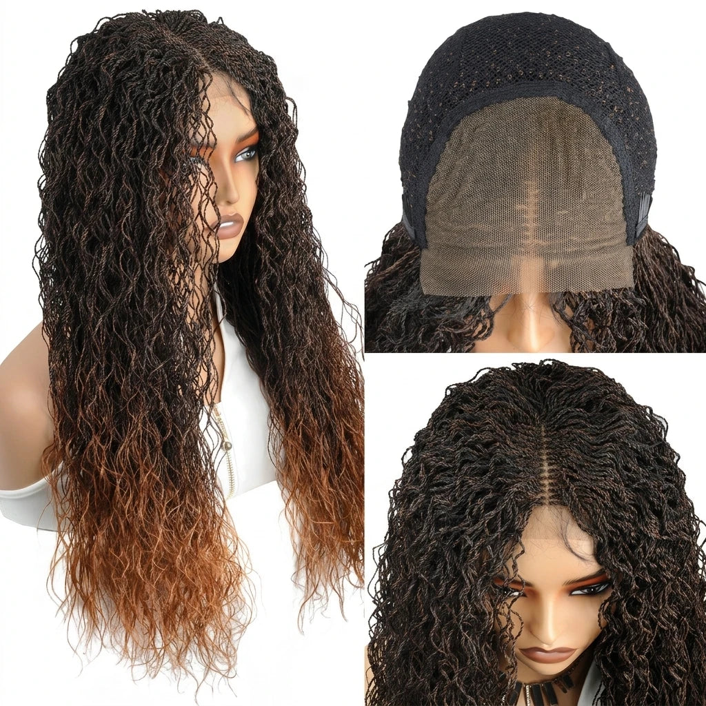 Micro Twist Braided Wig – Full Lace Front – High Temp Fiber – Light Brown | KIMLUD