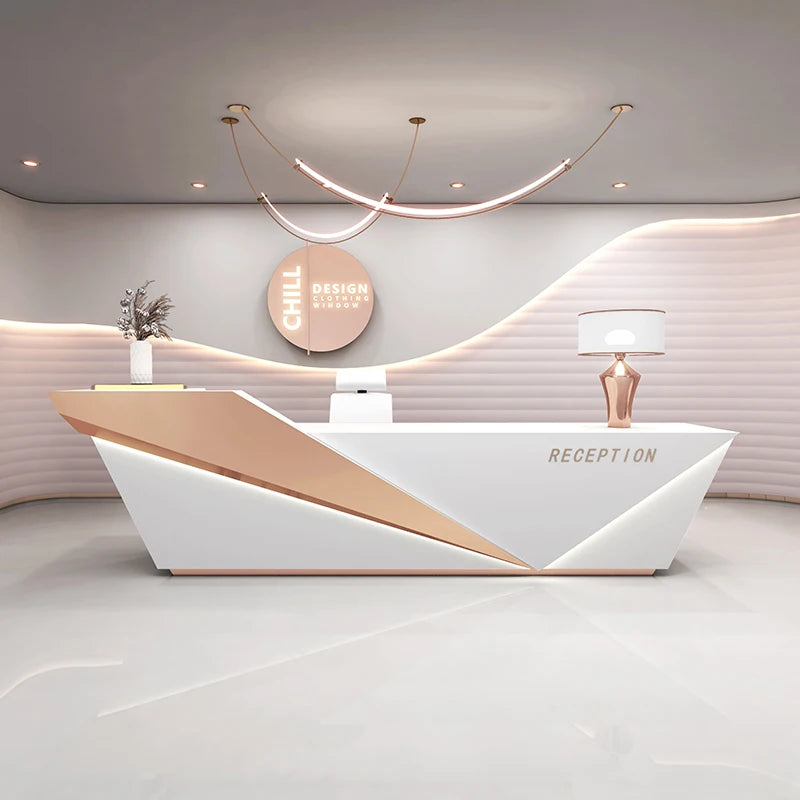 Sculpted Marble Reception Desk With Integrated Storage — Charcoal | KIMLUD