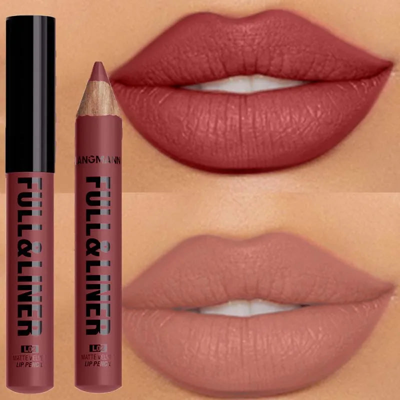 Waterproof Matte Lipliner Pencil Brown Contour Tint Lipstick Pen Long Lasting 12 Color Wooden Lip Liner Pencil Full-lip Makeup