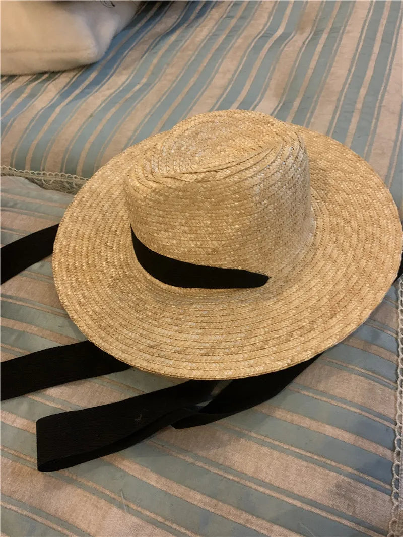 Straw Solid Fedora Hat Unisex Natural — Black | KIMLUD