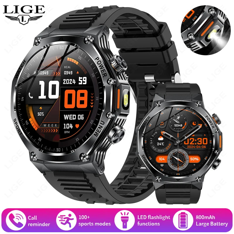 KIMLUD, LIGE New Smart Watch Men 800mAh Ultra Long Battery Life Waterproof Outdoor Sport Watches Bluetooth Call Military Smartwatch 2025, black Silicone / smart health watch, KIMLUD APPAREL - Womens Clothes