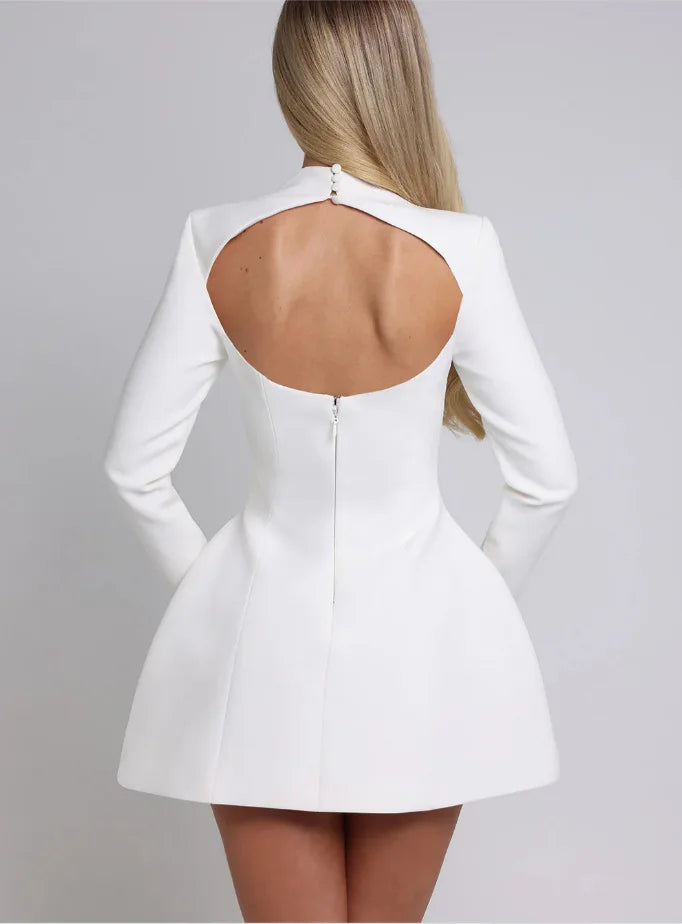 A-Line Dress Backless High Waist Long Sleeves — Black | KIMLUD
