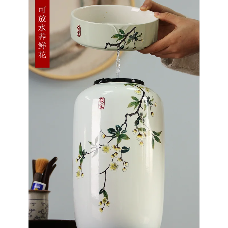 Chinese ceramic vase ornament, living room entrance floral art, home hydroponics creative simple round housewarming gift flower