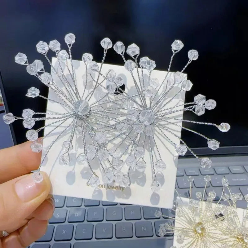 Snowflake Stud Earrings Crystal Beaded — Crystal | KIMLUD