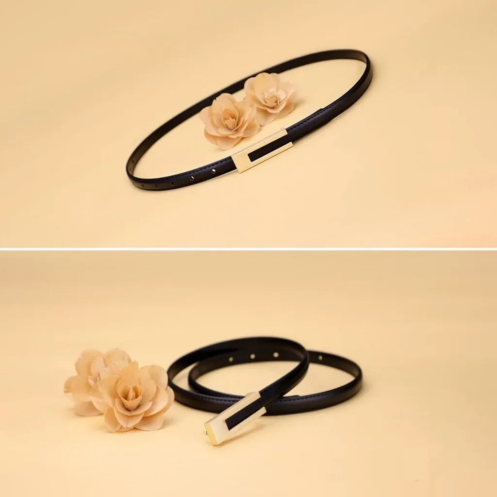 Korean Fashionable PU Leather Thin Waist Strap Belt for Women Metal Accessories Basic Casual Porous Adjustable Fashion Belts