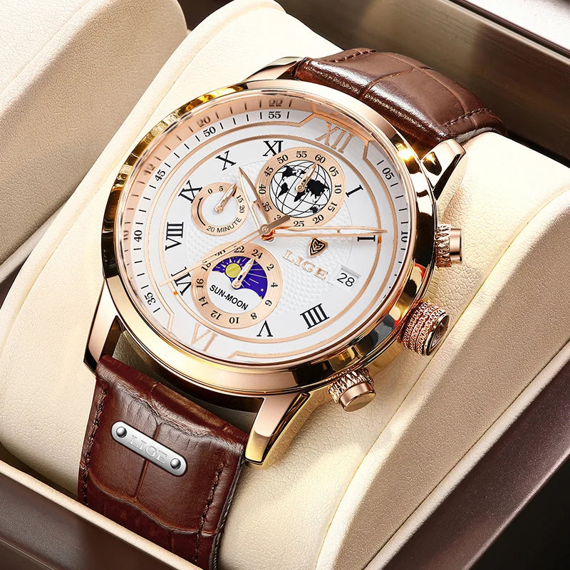 LIGE Luxury Mens Watches Waterproof Luminous Quartz Watch For Men Business Fashion Casual Man Date Chronograph Relogio Masculino
