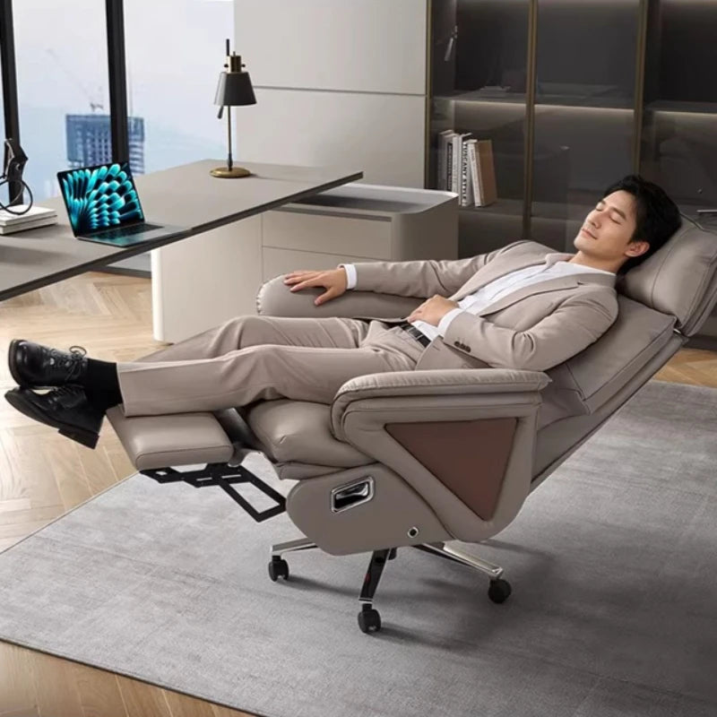 Genuine Leather Reclining Gaming Chair — Gray | KIMLUD