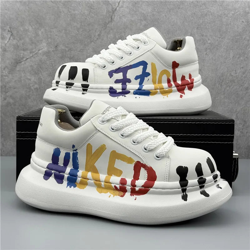 Men's Platform Sneakers – Height Increasing – PU – White | KIMLUD