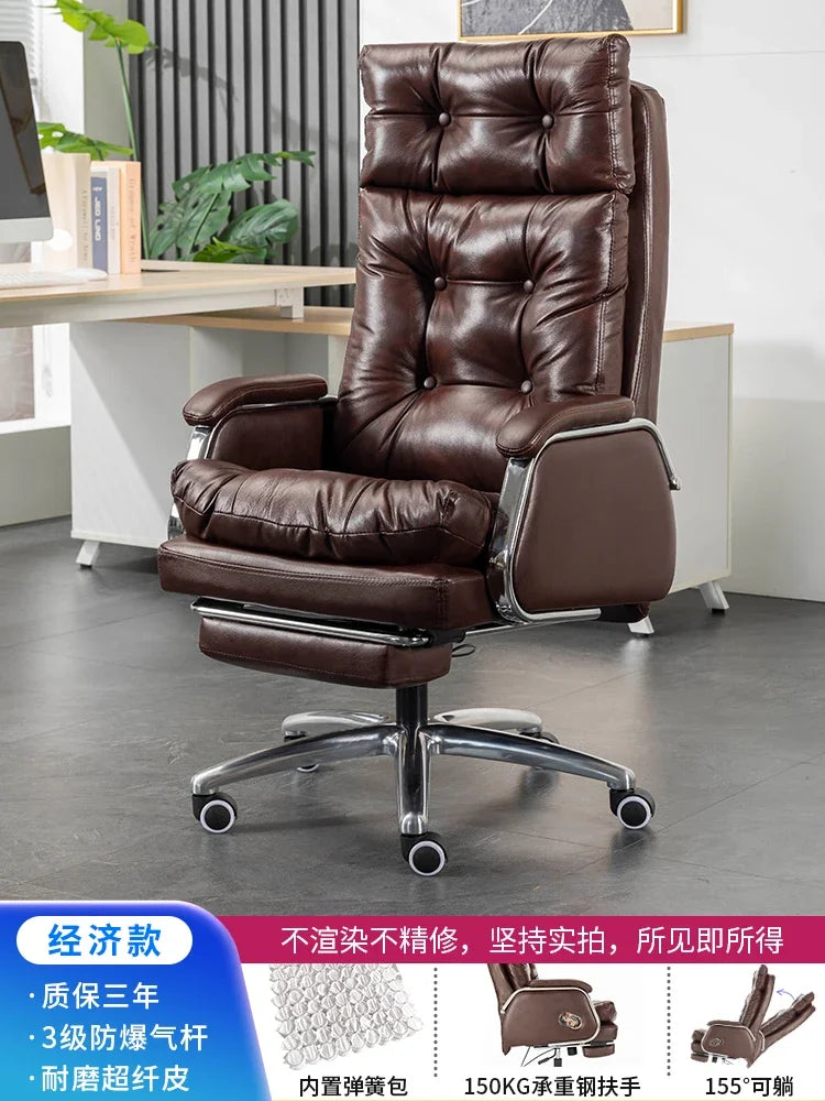 Leather Executive Chair — Tufted High-Back Recliner — Dark Brown | KIMLUD