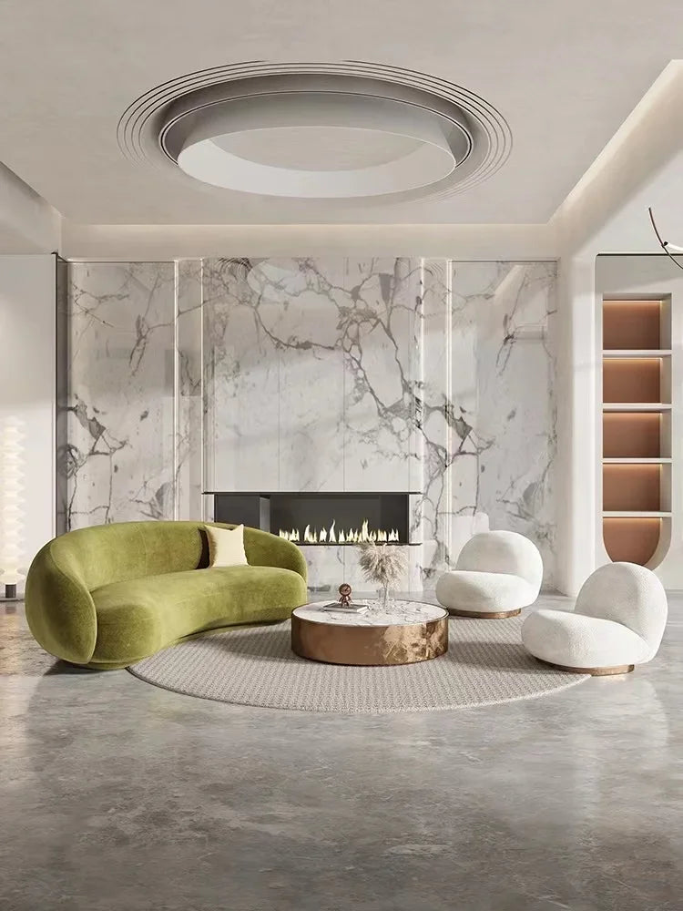 Nordic Velvet-Inspired Sofa Curved Silhouette With Plush Cushioning — Olive Green | KIMLUD