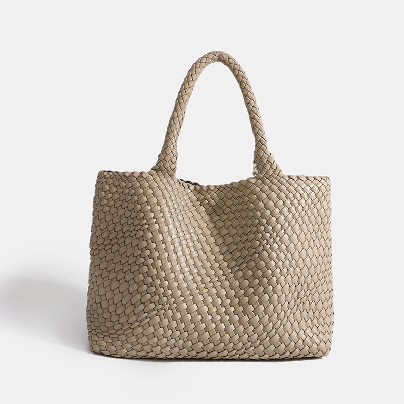 Neoprene Striped Tote Bag Hasp Closure — Black And White | KIMLUD
