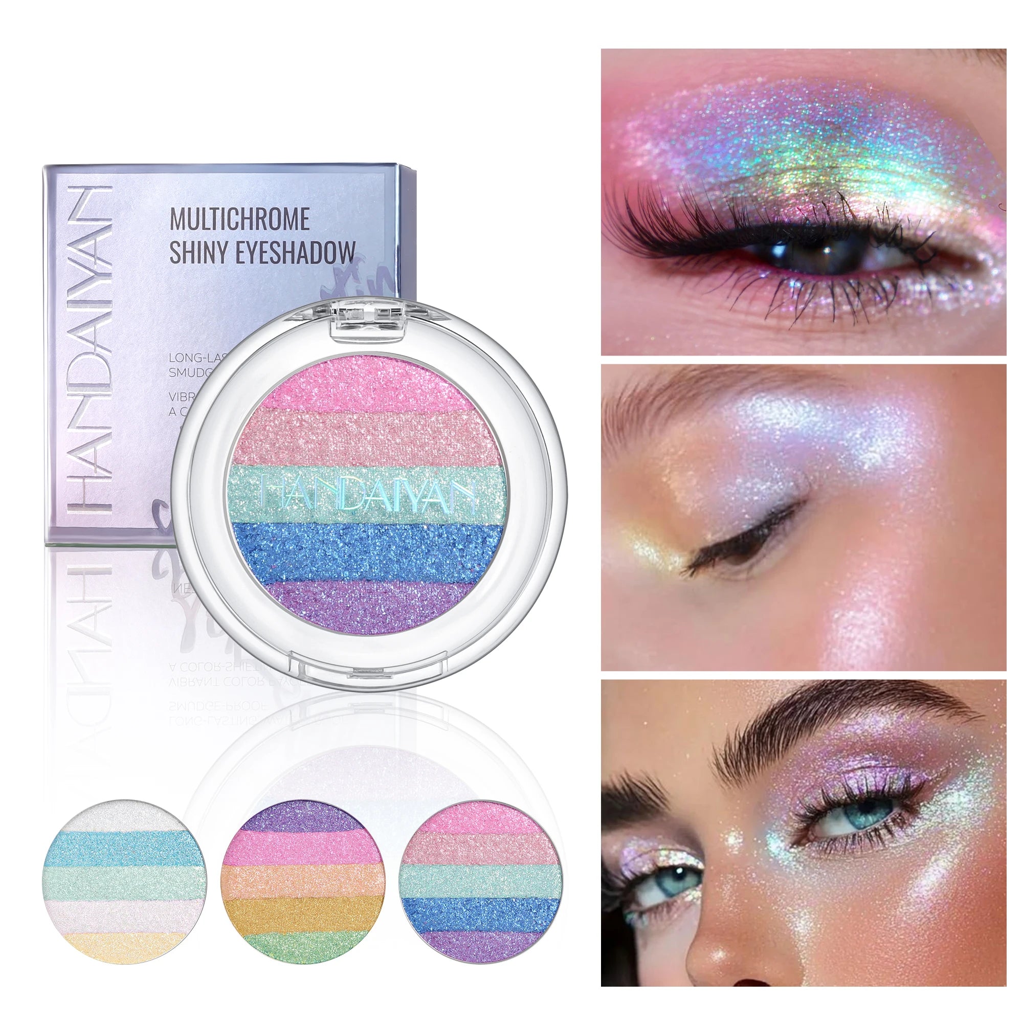 HANDAIYAN 3-Color Chameleon Pearl Shimmer Eye Shadow High-Pigment Glow, Fluorescent Micro-Shimmer Eye Shadow