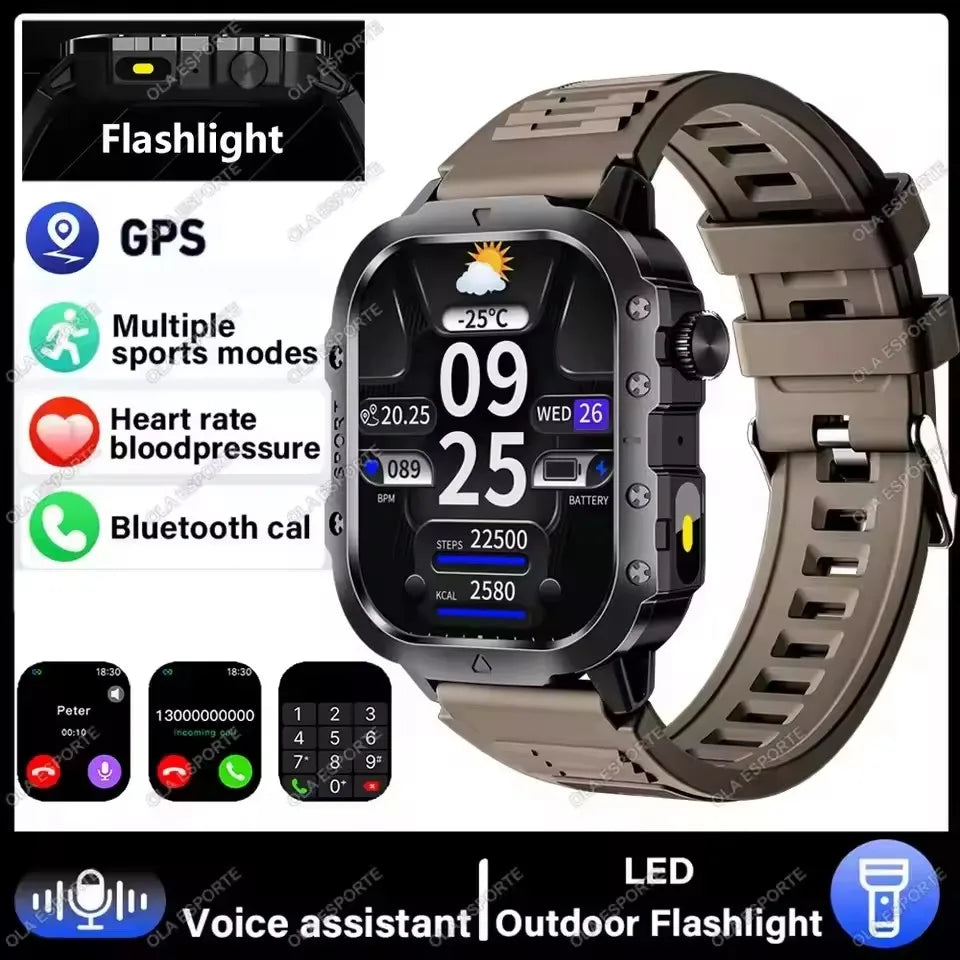 Xiaomi Military Smart Watch Men Waterproof Outdoor Sports Tracker LED Flashlight Bluetooth Call Men Smartwatch For Android iOS