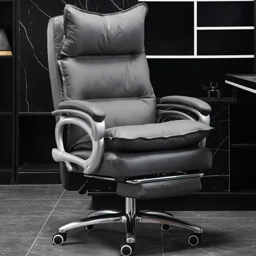 Leather Executive Chair Ergonomic High Back 135-Degree Footrest Recliner With Lumbar Massage — Black | KIMLUD