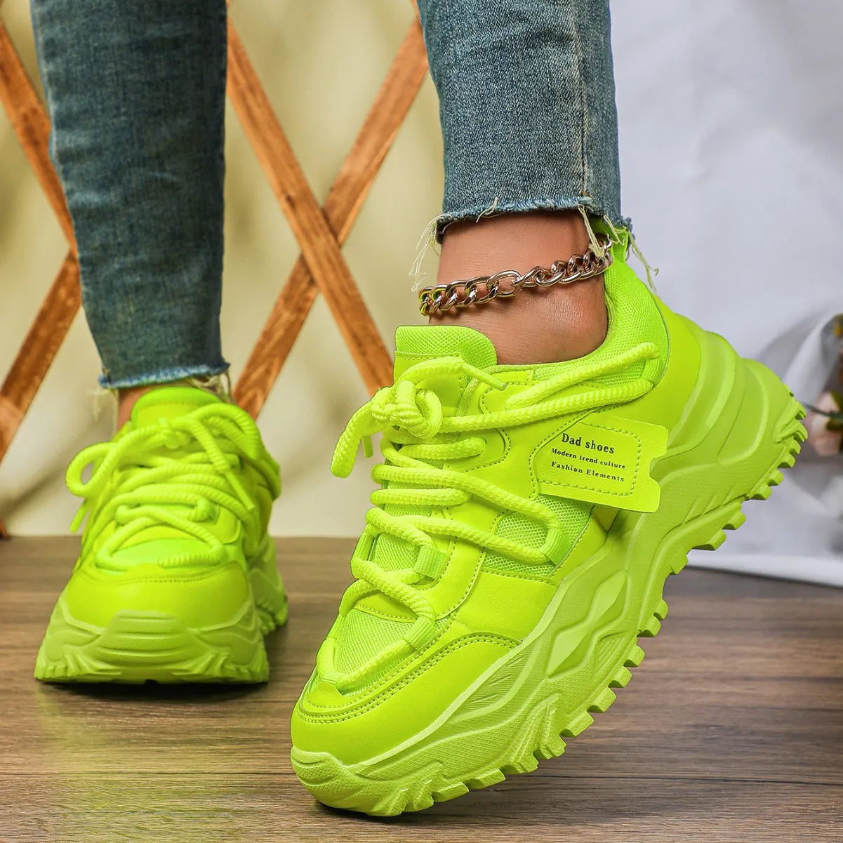 Platform Air Mesh Sneakers With Thick Sole — Yellow | KIMLUD
