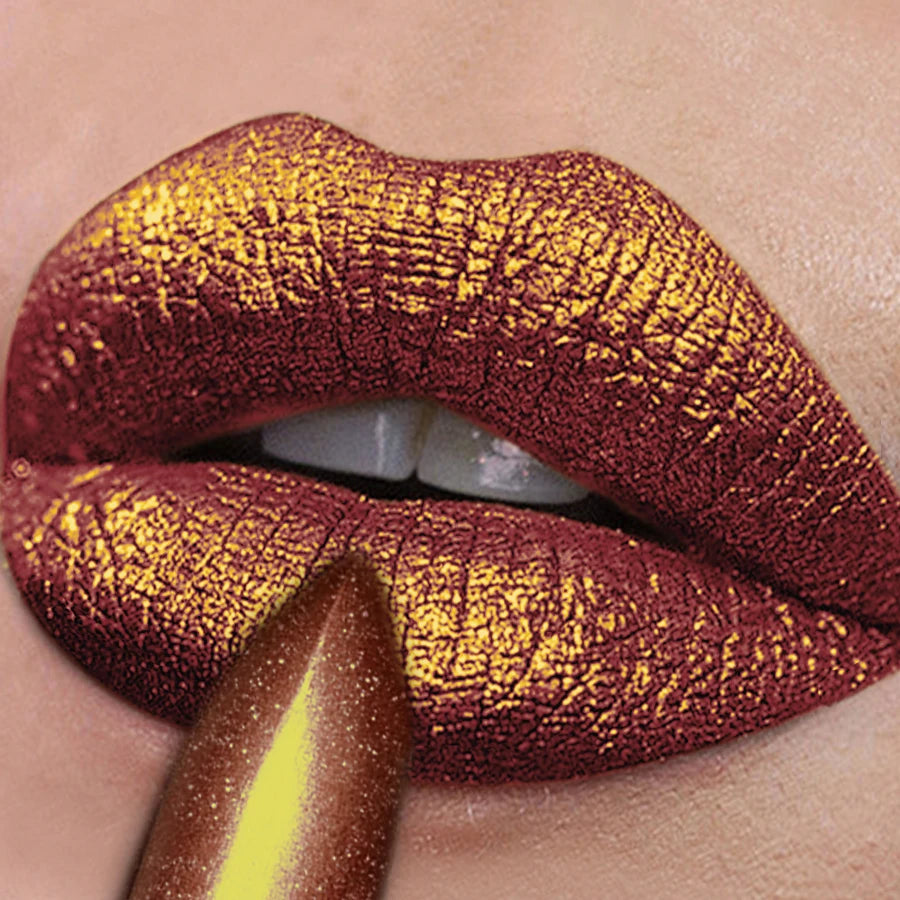 Pearlescent Metallic Lipstick Bold Glitter Long-Lasting Hydrating Comfort — Bronze-Gold | KIMLUD