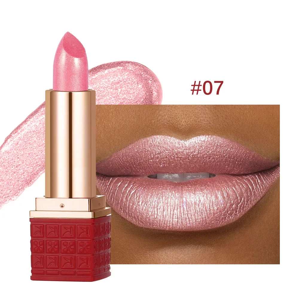 Metallic Lip Gloss Glitter Glaze Waterproof Long-Lasting — Bright Red | KIMLUD
