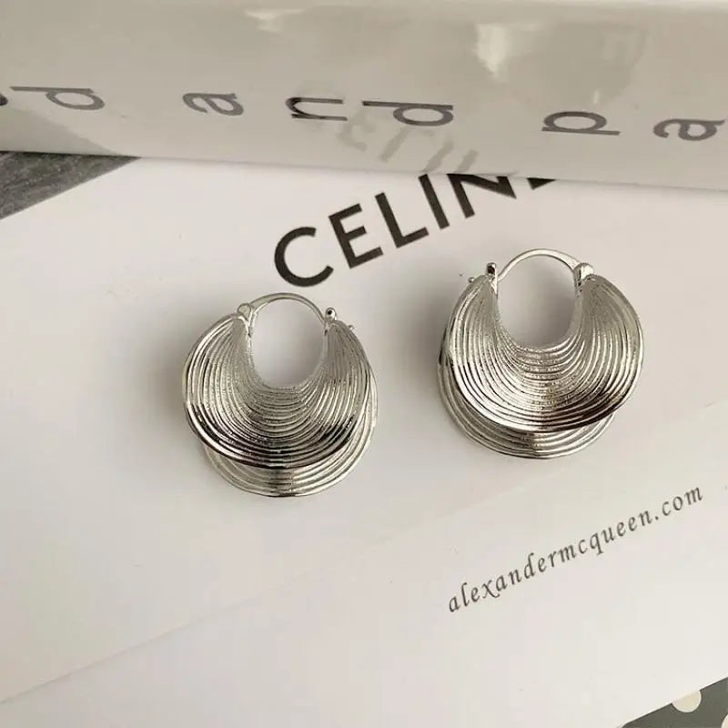 Gold-Tone Geometric Irregular Striped Large Ear Buckle Earrings — Gold | KIMLUD