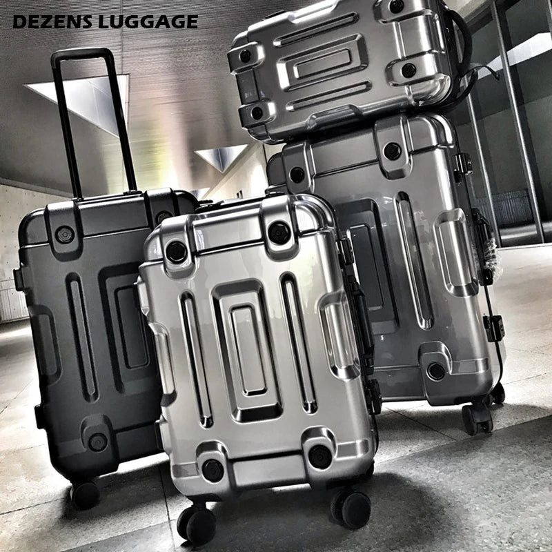DEZENS High Quality Luggage 20/24/26/30 Inch Big-Capacity Space Silver PC Roling Luggage Spinner travel suitcase