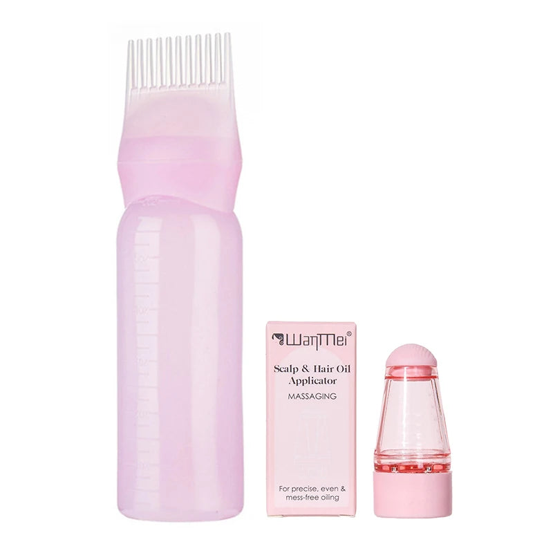 Translucent Plastic Hair Dye Tool Set With Applicator Bottle And Comb — Pink | KIMLUD